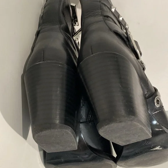 Zara Black Studded Leather Heeled Ankle Size 6 - Picture 10 of 14